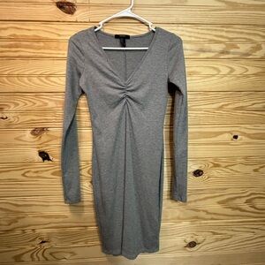 Forever 21 Gray Ruched Long Sleeve Dress